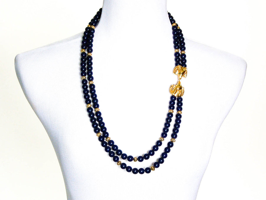 Lapis Colored Beaded Necklace by KJL for Avon by KJL - Vintage Meet Modern Vintage Jewelry - Chicago, Illinois - #oldhollywoodglamour #vintagemeetmodern #designervintage #jewelrybox #antiquejewelry #vintagejewelry