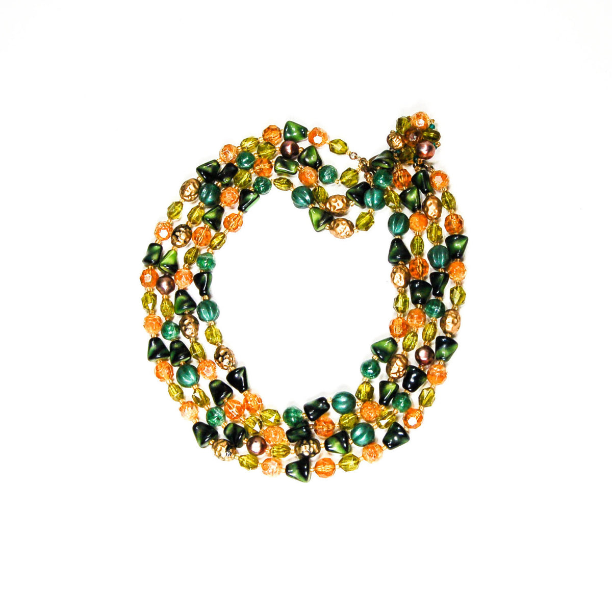 1940's Green and Gold Torsade Bead Necklace