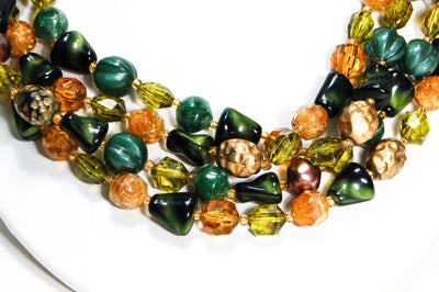 1940's Green and Gold Torsade Bead Necklace by Made in Germany - Vintage Meet Modern Vintage Jewelry - Chicago, Illinois - #oldhollywoodglamour #vintagemeetmodern #designervintage #jewelrybox #antiquejewelry #vintagejewelry