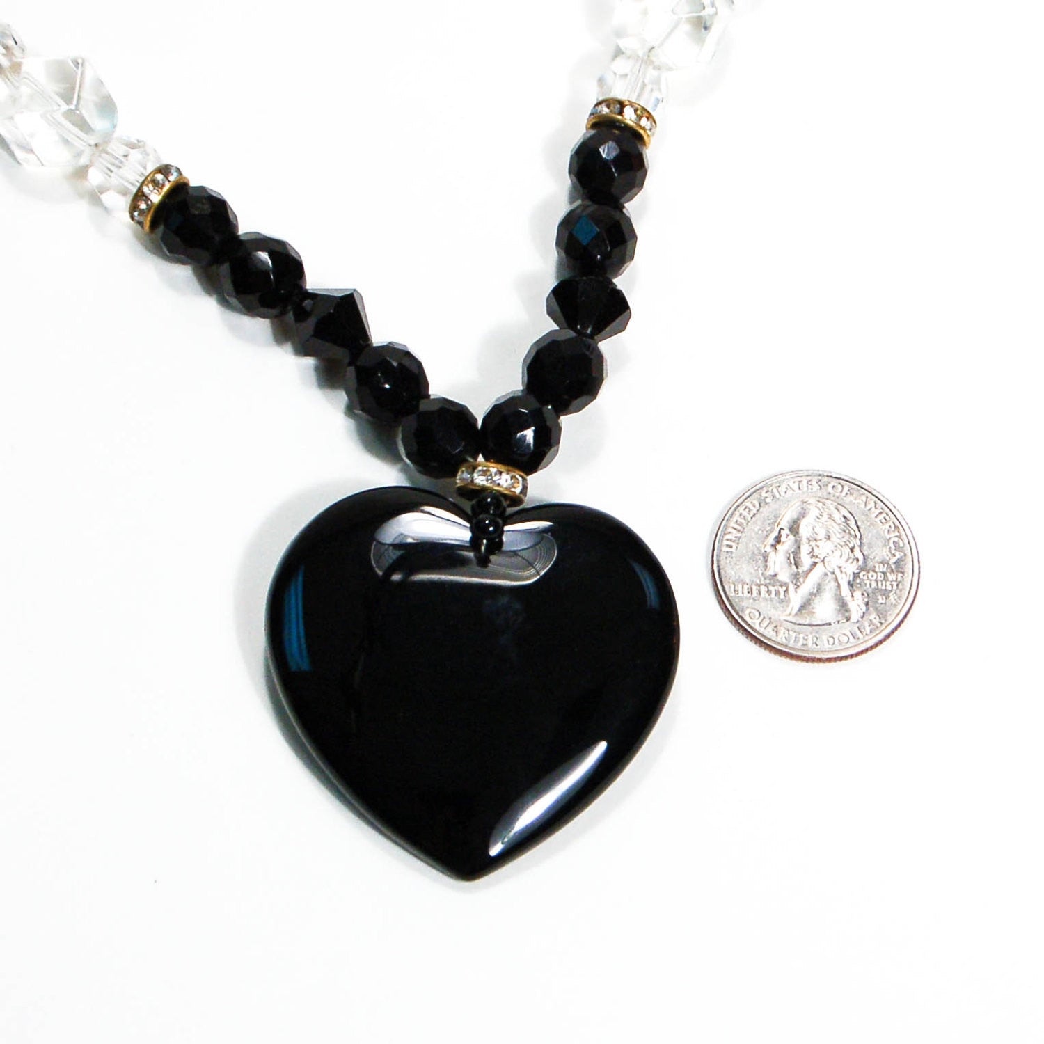 Black and Cut Crystal Heart Necklace by 1980s - Vintage Meet Modern Vintage Jewelry - Chicago, Illinois - #oldhollywoodglamour #vintagemeetmodern #designervintage #jewelrybox #antiquejewelry #vintagejewelry