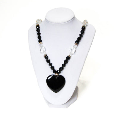 Black and Cut Crystal Heart Necklace by 1980s - Vintage Meet Modern Vintage Jewelry - Chicago, Illinois - #oldhollywoodglamour #vintagemeetmodern #designervintage #jewelrybox #antiquejewelry #vintagejewelry
