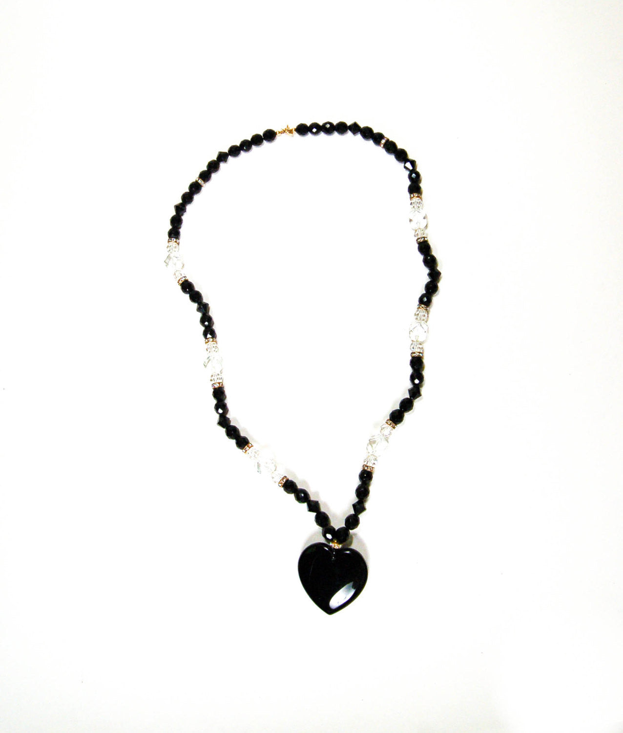 Black and Cut Crystal Heart Necklace by 1980s - Vintage Meet Modern Vintage Jewelry - Chicago, Illinois - #oldhollywoodglamour #vintagemeetmodern #designervintage #jewelrybox #antiquejewelry #vintagejewelry