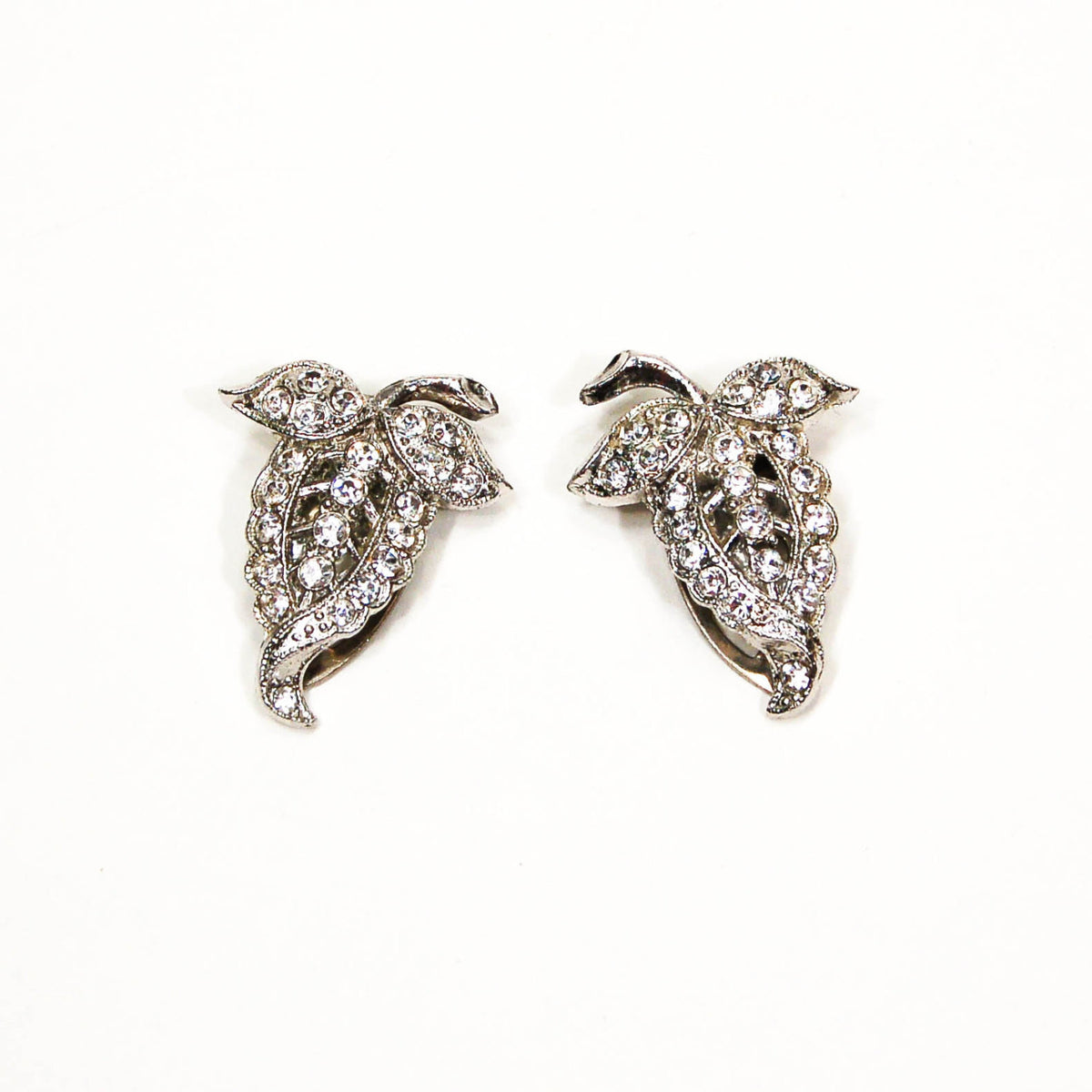 Art Deco Rhinestone Leaf Dress Fur Clips Pair Set of 2 Petite Size