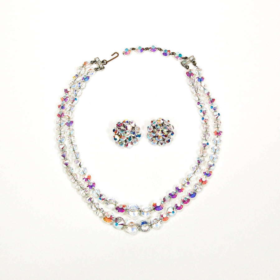 1950's Aurora Borealis Iridescent Faceted Crystal Necklace and Earring Set by 1950's - Vintage Meet Modern Vintage Jewelry - Chicago, Illinois - #oldhollywoodglamour #vintagemeetmodern #designervintage #jewelrybox #antiquejewelry #vintagejewelry