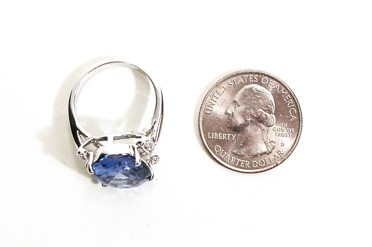 Sterling Silver Blue Topaz Oval Statement Ring by 1980s - Vintage Meet Modern Vintage Jewelry - Chicago, Illinois - #oldhollywoodglamour #vintagemeetmodern #designervintage #jewelrybox #antiquejewelry #vintagejewelry