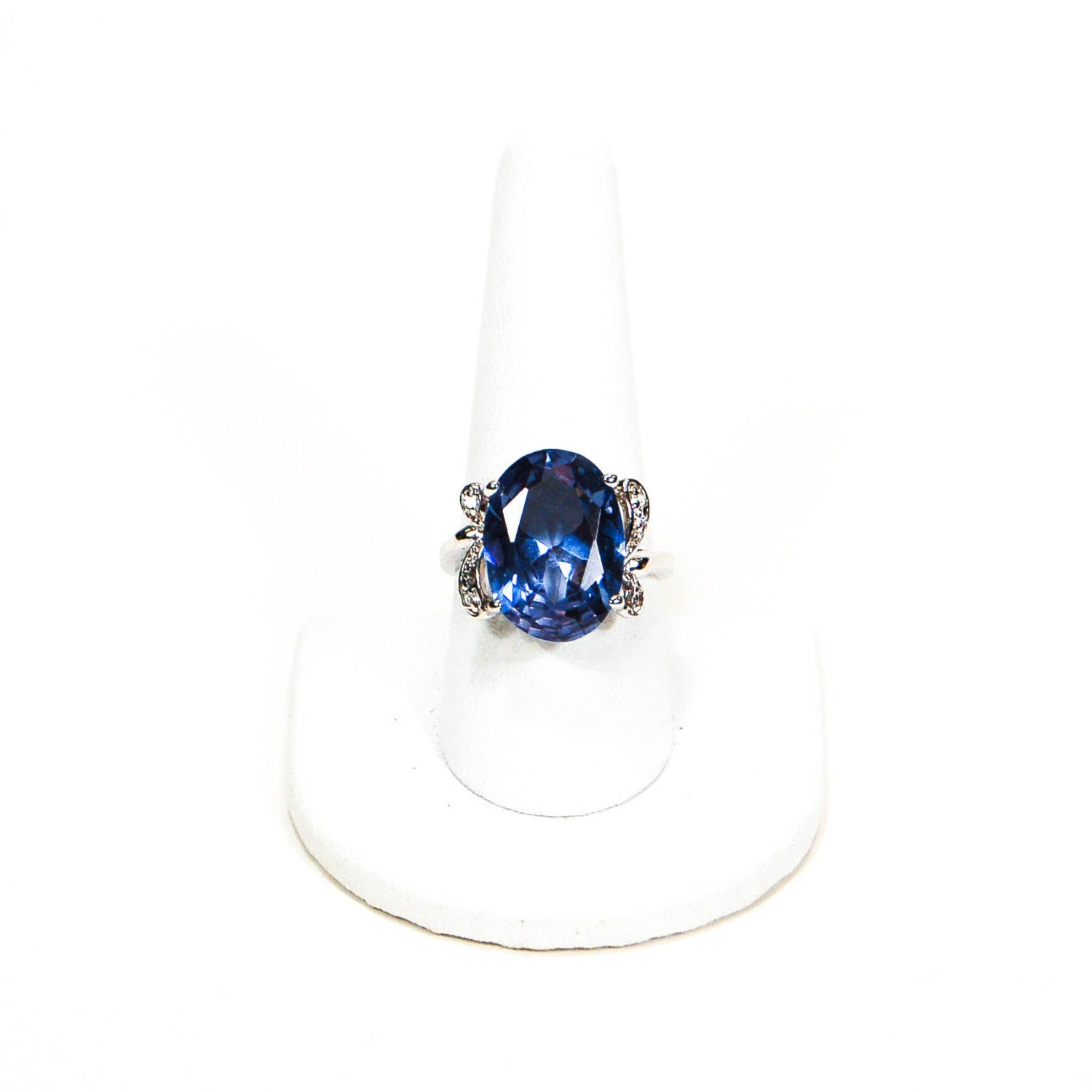 Sterling Silver Blue Topaz Oval Statement Ring by 1980s - Vintage Meet Modern Vintage Jewelry - Chicago, Illinois - #oldhollywoodglamour #vintagemeetmodern #designervintage #jewelrybox #antiquejewelry #vintagejewelry