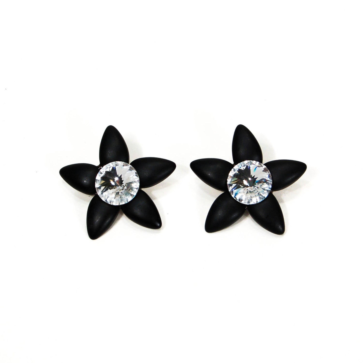 1980's Black Star Rhinestone Earrings by Wendy Gell by Wendy Gell - Vintage Meet Modern Vintage Jewelry - Chicago, Illinois - #oldhollywoodglamour #vintagemeetmodern #designervintage #jewelrybox #antiquejewelry #vintagejewelry