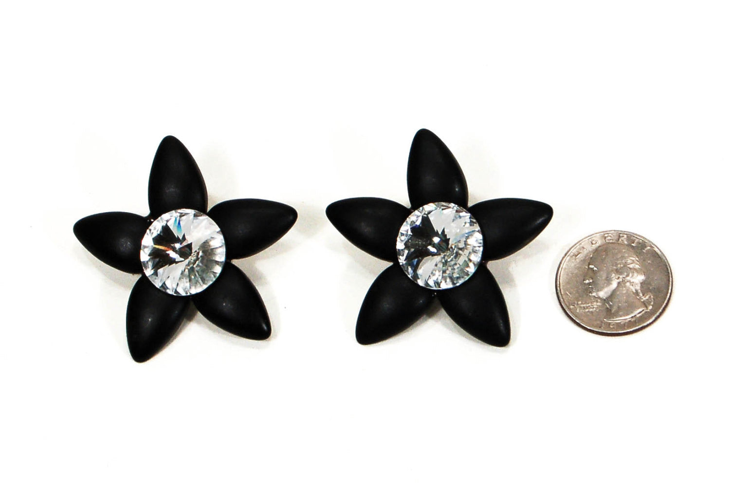 1980's Black Star Rhinestone Earrings by Wendy Gell by Wendy Gell - Vintage Meet Modern Vintage Jewelry - Chicago, Illinois - #oldhollywoodglamour #vintagemeetmodern #designervintage #jewelrybox #antiquejewelry #vintagejewelry