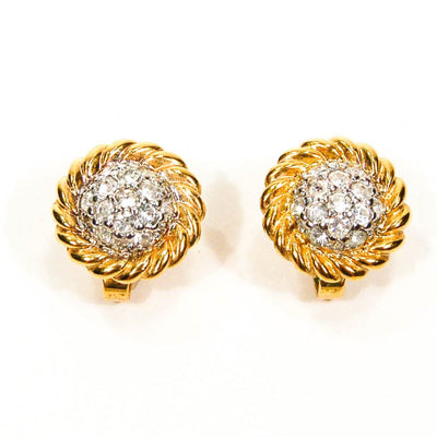 1980's Gold Tone Cable Rhinestone Clip Earrings by 1980s - Vintage Meet Modern Vintage Jewelry - Chicago, Illinois - #oldhollywoodglamour #vintagemeetmodern #designervintage #jewelrybox #antiquejewelry #vintagejewelry