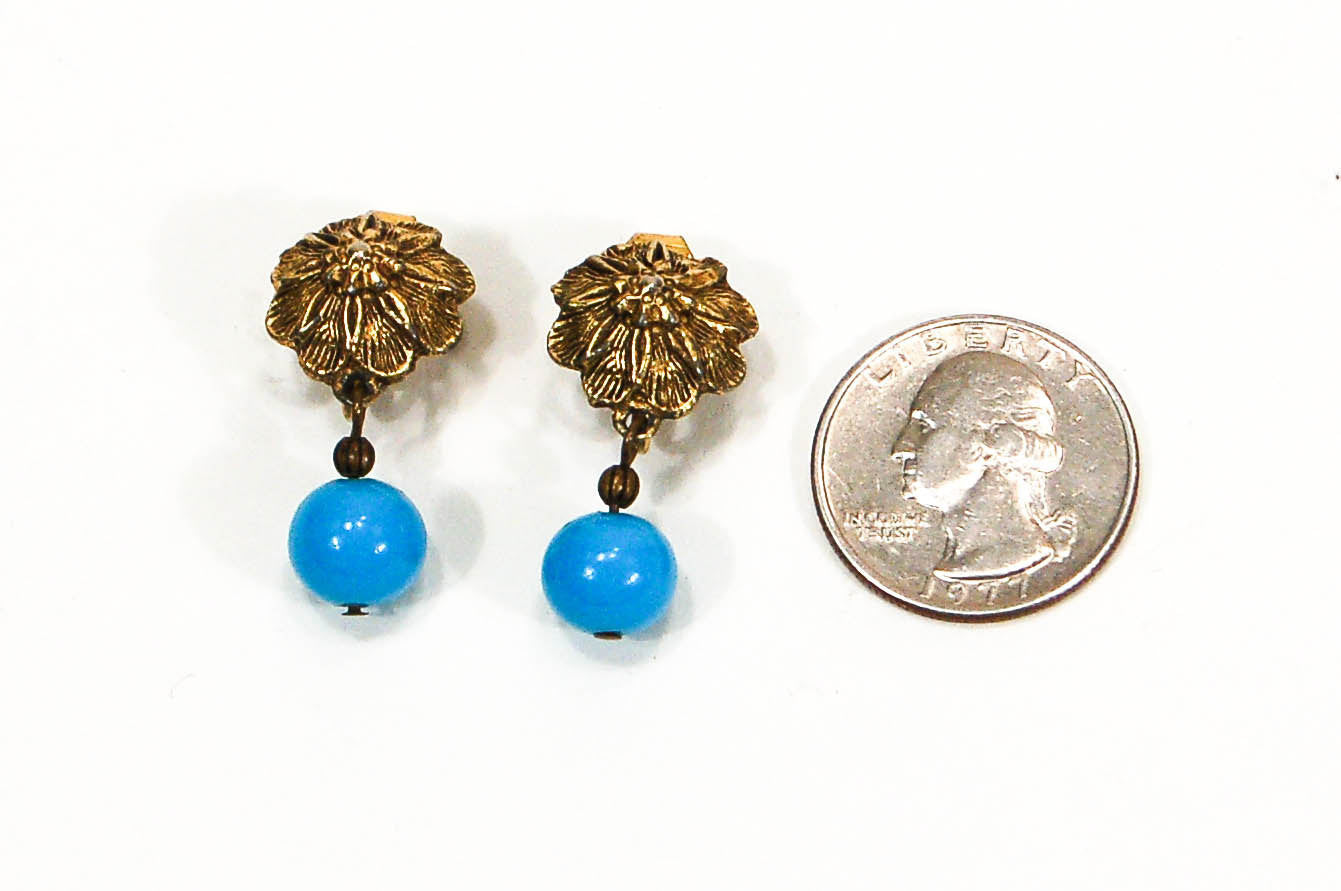 1950's Gold Tone and Turquoise Dangling Earrings by 1950's - Vintage Meet Modern Vintage Jewelry - Chicago, Illinois - #oldhollywoodglamour #vintagemeetmodern #designervintage #jewelrybox #antiquejewelry #vintagejewelry