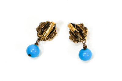 1950's Gold Tone and Turquoise Dangling Earrings by 1950's - Vintage Meet Modern Vintage Jewelry - Chicago, Illinois - #oldhollywoodglamour #vintagemeetmodern #designervintage #jewelrybox #antiquejewelry #vintagejewelry
