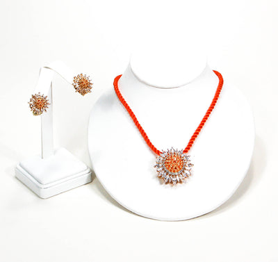 Fiery Orange and CZ Sunburst Brooch Pendant and Earring Set by Real Collectibles by Adrienne by Adrienne - Vintage Meet Modern Vintage Jewelry - Chicago, Illinois - #oldhollywoodglamour #vintagemeetmodern #designervintage #jewelrybox #antiquejewelry #vintagejewelry