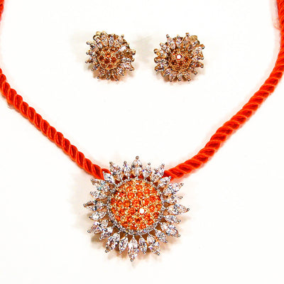 Fiery Orange and CZ Sunburst Brooch Pendant and Earring Set by Real Collectibles by Adrienne by Adrienne - Vintage Meet Modern Vintage Jewelry - Chicago, Illinois - #oldhollywoodglamour #vintagemeetmodern #designervintage #jewelrybox #antiquejewelry #vintagejewelry
