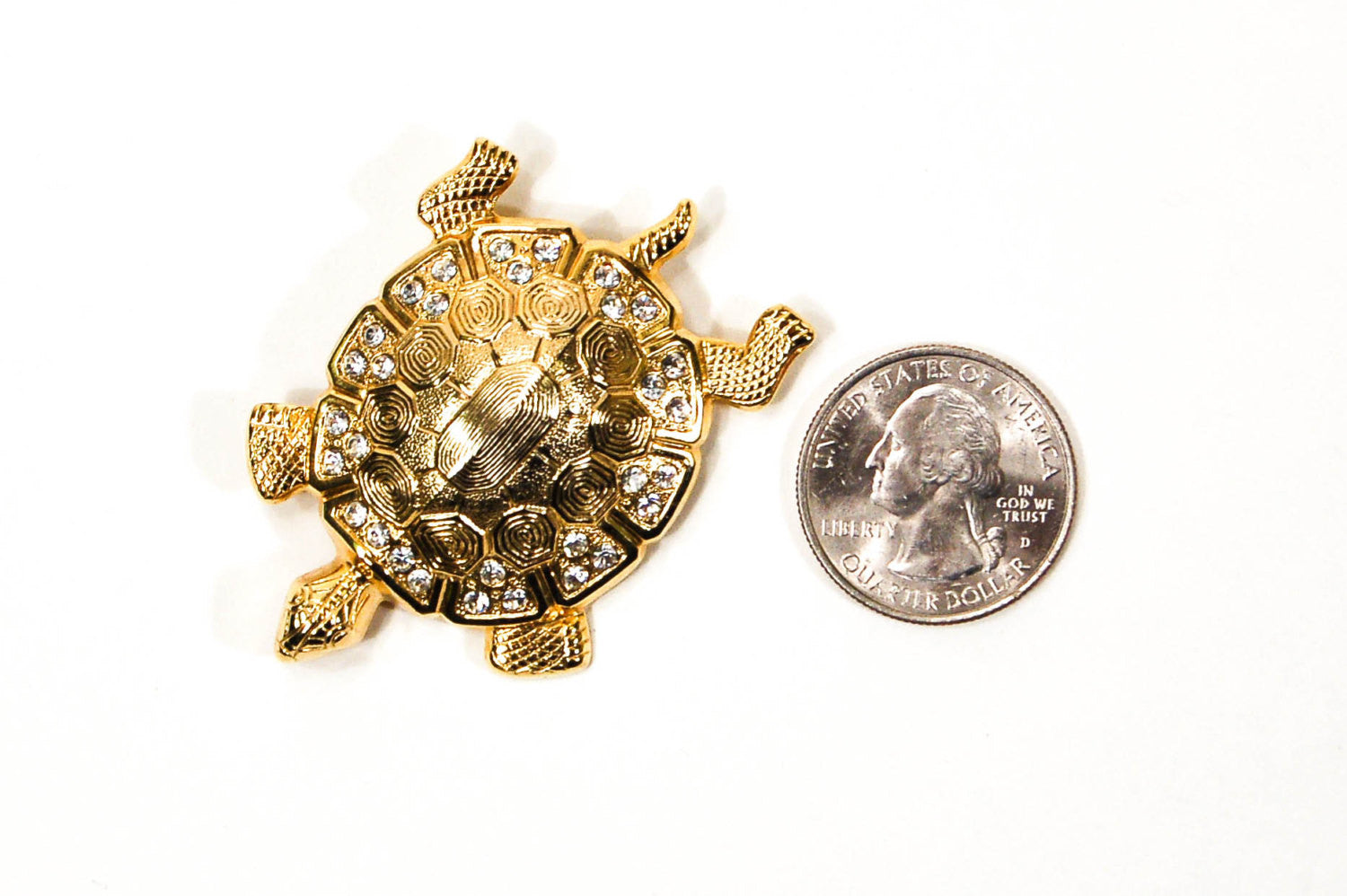 Gold Tone Turtle Brooch with Rhinestones by 1980s - Vintage Meet Modern Vintage Jewelry - Chicago, Illinois - #oldhollywoodglamour #vintagemeetmodern #designervintage #jewelrybox #antiquejewelry #vintagejewelry