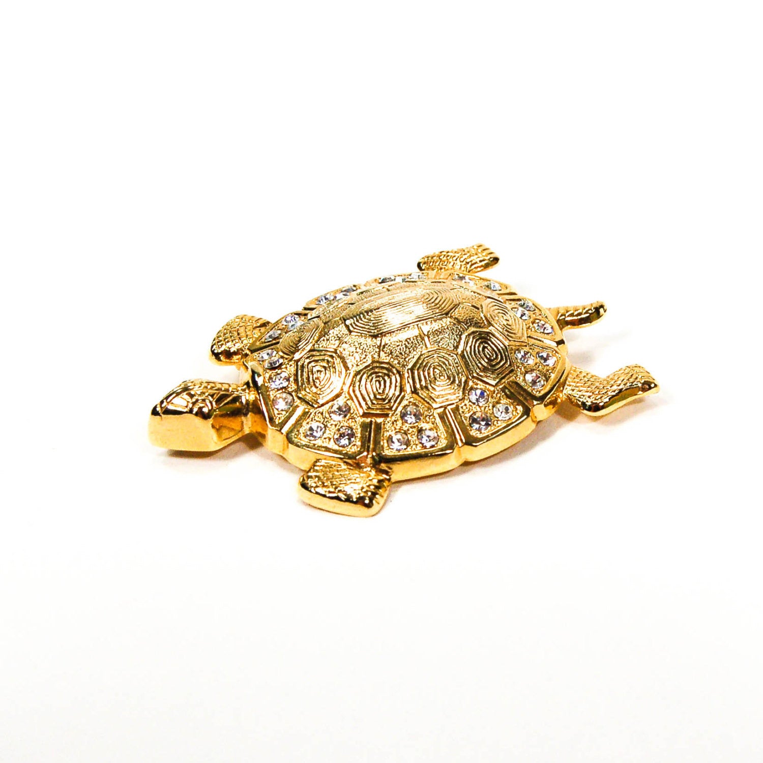 Gold Tone Turtle Brooch with Rhinestones by 1980s - Vintage Meet Modern Vintage Jewelry - Chicago, Illinois - #oldhollywoodglamour #vintagemeetmodern #designervintage #jewelrybox #antiquejewelry #vintagejewelry
