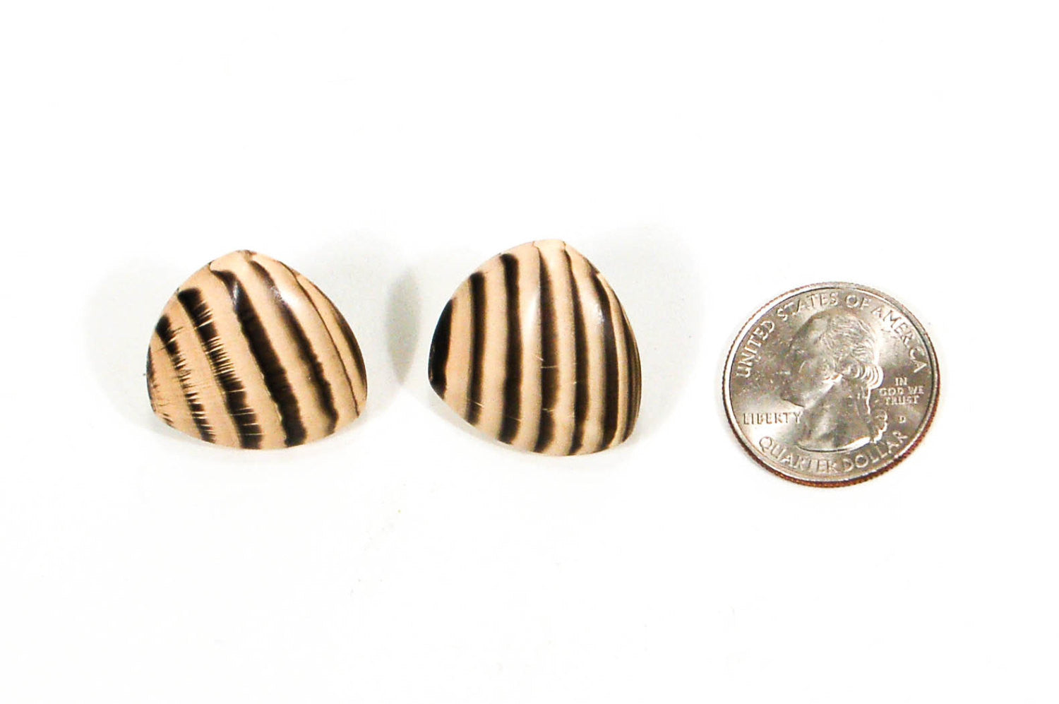 1970's Triangular Zebra Wood Earrings by 1970's - Vintage Meet Modern Vintage Jewelry - Chicago, Illinois - #oldhollywoodglamour #vintagemeetmodern #designervintage #jewelrybox #antiquejewelry #vintagejewelry