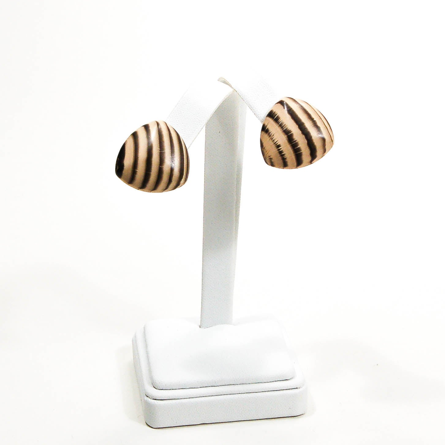 1970's Triangular Zebra Wood Earrings by 1970's - Vintage Meet Modern Vintage Jewelry - Chicago, Illinois - #oldhollywoodglamour #vintagemeetmodern #designervintage #jewelrybox #antiquejewelry #vintagejewelry