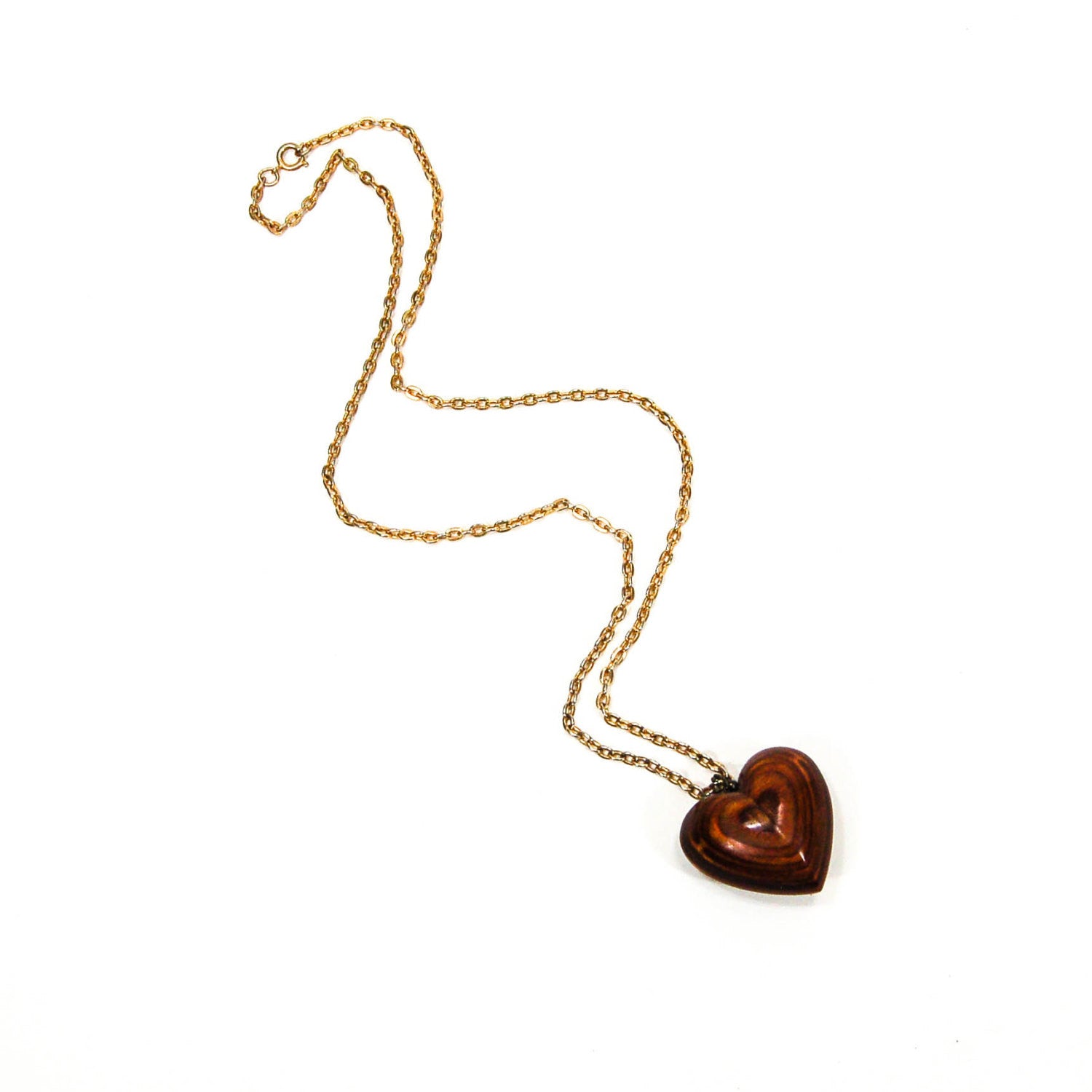 1970's Polished Zebra Wood Heart Necklace by 1970's - Vintage Meet Modern Vintage Jewelry - Chicago, Illinois - #oldhollywoodglamour #vintagemeetmodern #designervintage #jewelrybox #antiquejewelry #vintagejewelry