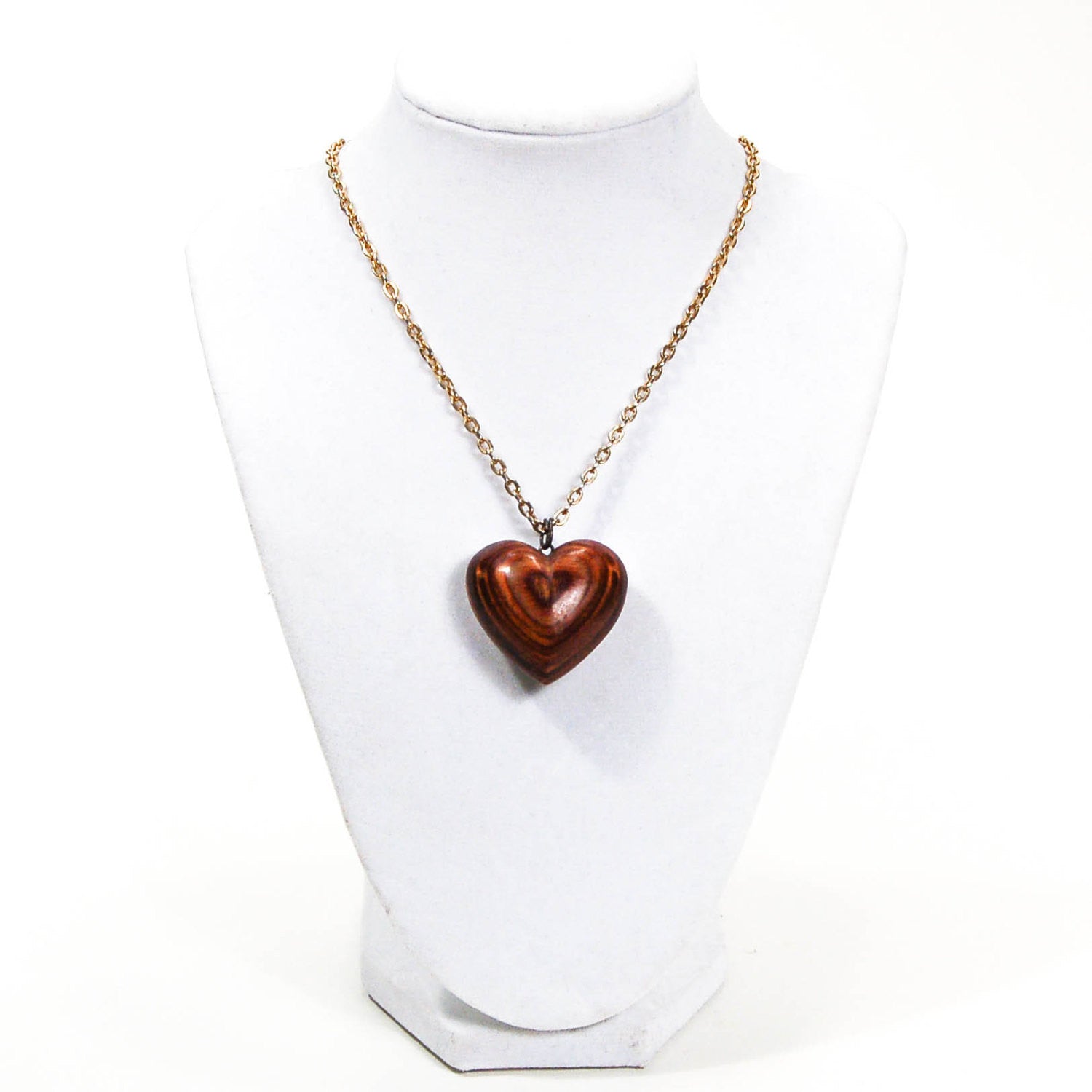 1970's Polished Zebra Wood Heart Necklace by 1970's - Vintage Meet Modern Vintage Jewelry - Chicago, Illinois - #oldhollywoodglamour #vintagemeetmodern #designervintage #jewelrybox #antiquejewelry #vintagejewelry