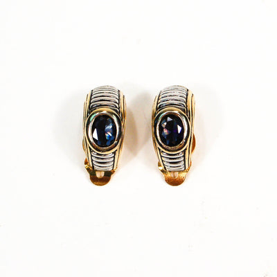 Classic Cable Design Silver and Gold Half Hoop Earrings with Iolite Crystal by Joseph Esposito by Joseph Esposito - Vintage Meet Modern Vintage Jewelry - Chicago, Illinois - #oldhollywoodglamour #vintagemeetmodern #designervintage #jewelrybox #antiquejewelry #vintagejewelry