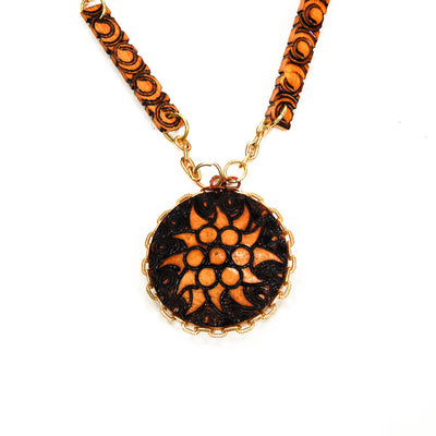 Pyrography Wood Medallion Necklace by 1970's - Vintage Meet Modern Vintage Jewelry - Chicago, Illinois - #oldhollywoodglamour #vintagemeetmodern #designervintage #jewelrybox #antiquejewelry #vintagejewelry