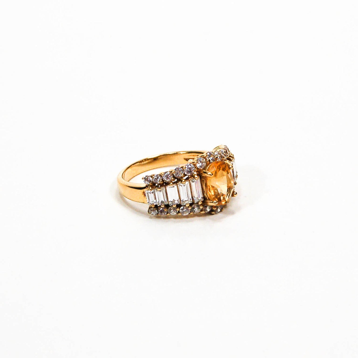 1980's Yellow Citrine and Diamonique CZ Ring by 1980s - Vintage Meet Modern Vintage Jewelry - Chicago, Illinois - #oldhollywoodglamour #vintagemeetmodern #designervintage #jewelrybox #antiquejewelry #vintagejewelry