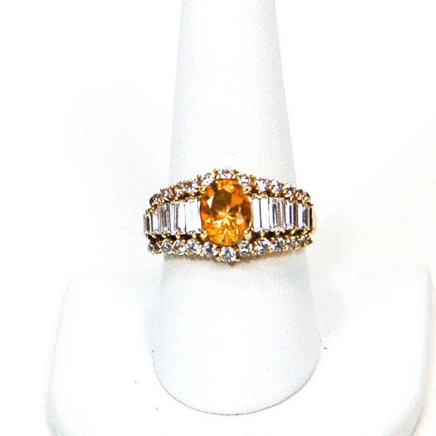 1980's Yellow Citrine and Diamonique CZ Ring