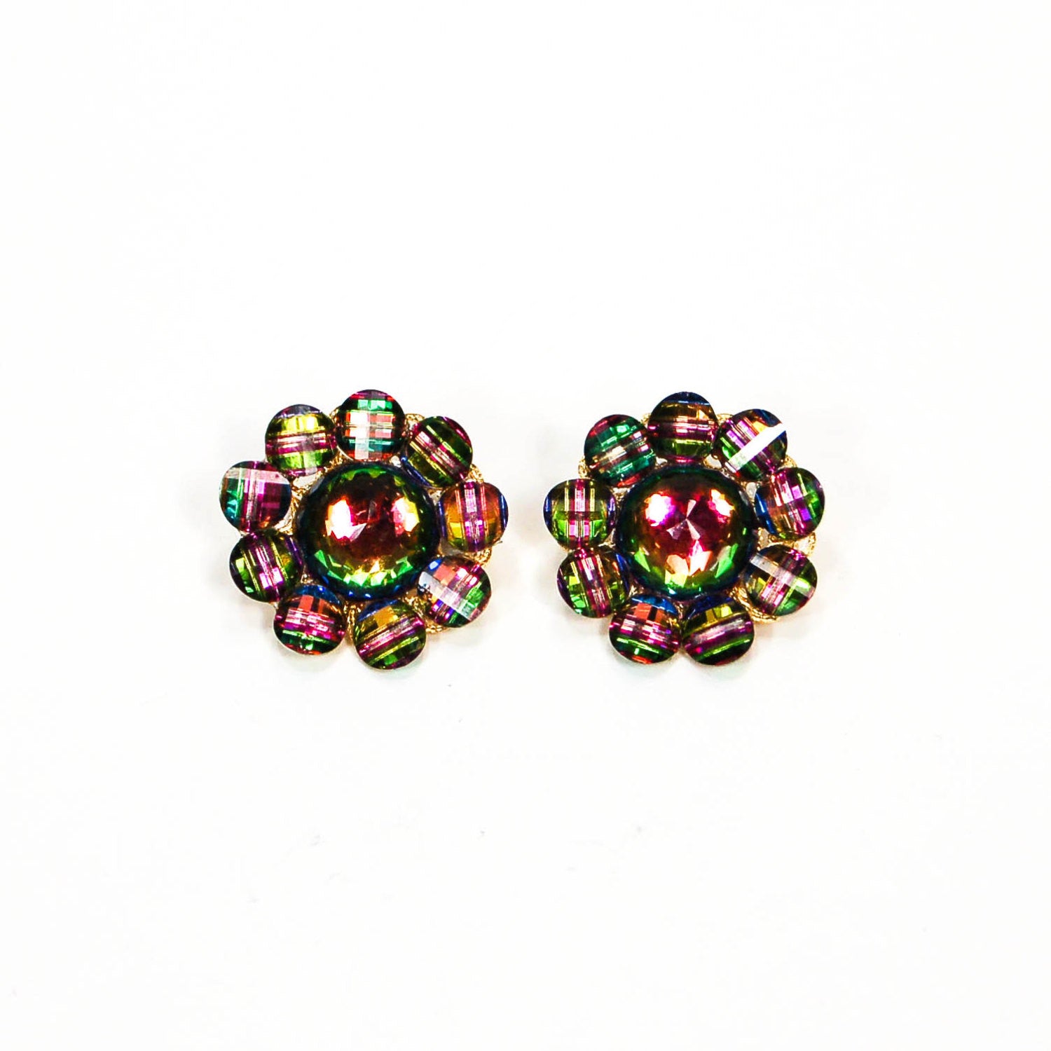 1980's Cluster Rainbow Rhinestone Earrings by 1980s - Vintage Meet Modern Vintage Jewelry - Chicago, Illinois - #oldhollywoodglamour #vintagemeetmodern #designervintage #jewelrybox #antiquejewelry #vintagejewelry
