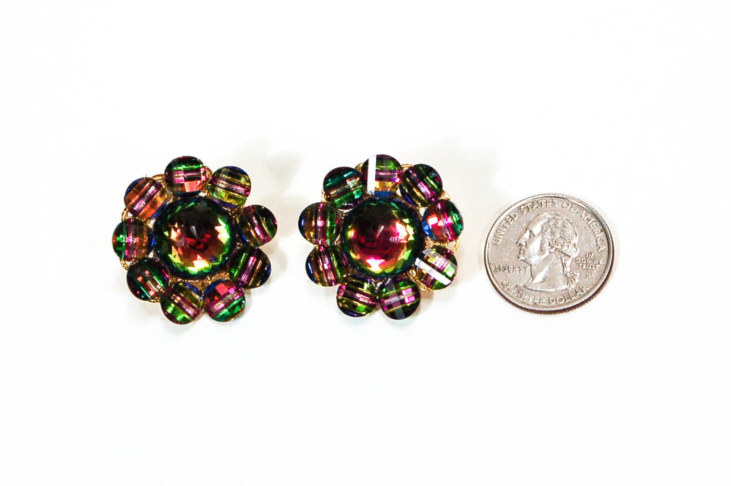 1980's Cluster Rainbow Rhinestone Earrings by 1980s - Vintage Meet Modern Vintage Jewelry - Chicago, Illinois - #oldhollywoodglamour #vintagemeetmodern #designervintage #jewelrybox #antiquejewelry #vintagejewelry