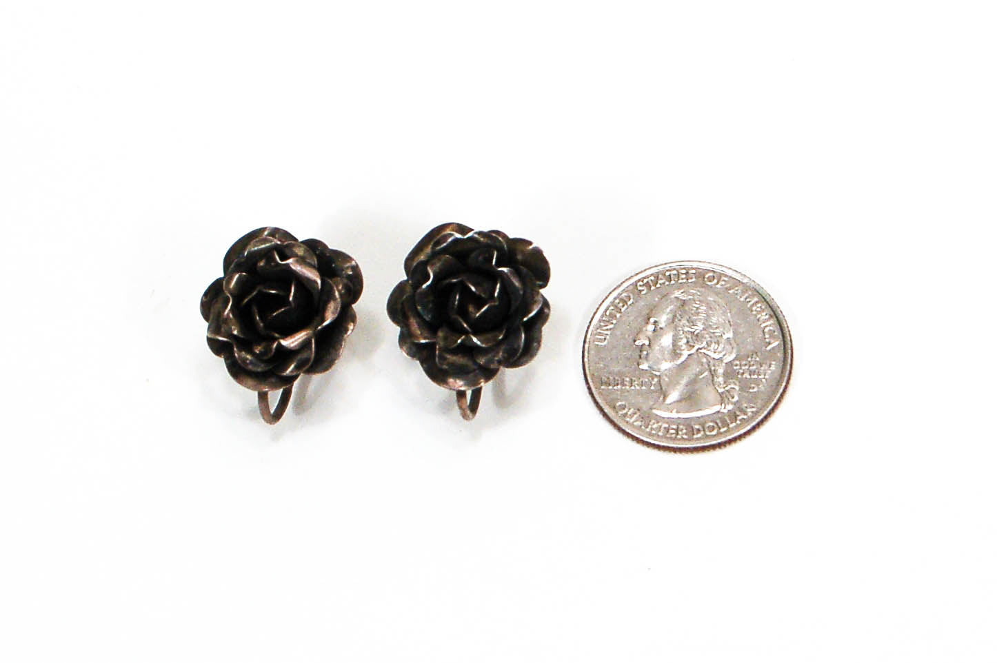 1930's Sterling Silver Rose Earrings by 1930's - Vintage Meet Modern Vintage Jewelry - Chicago, Illinois - #oldhollywoodglamour #vintagemeetmodern #designervintage #jewelrybox #antiquejewelry #vintagejewelry