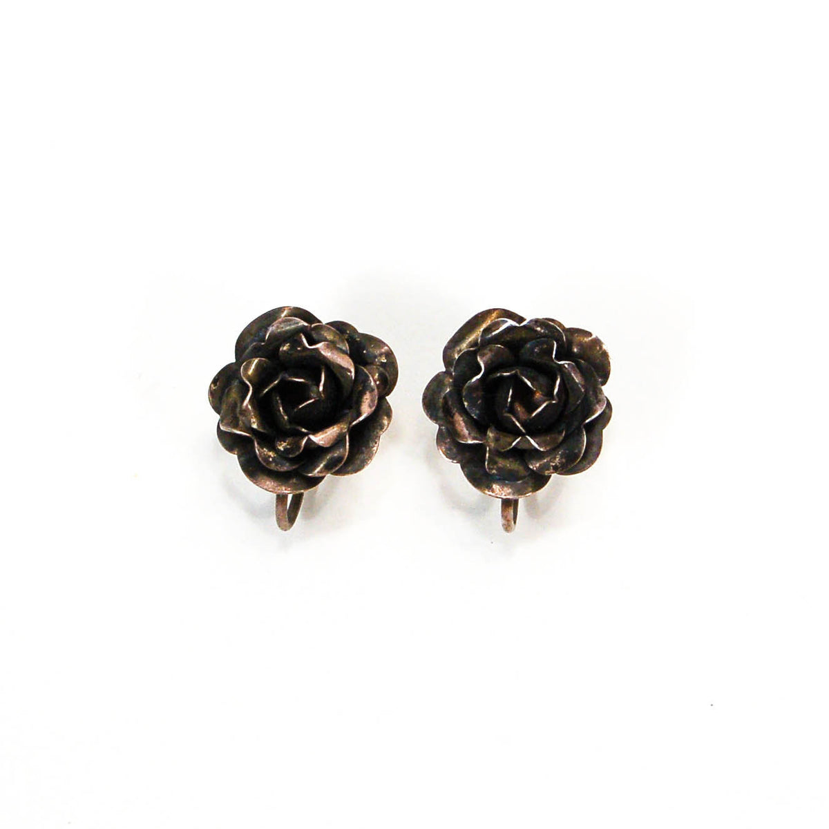 1930's Sterling Silver Rose Earrings