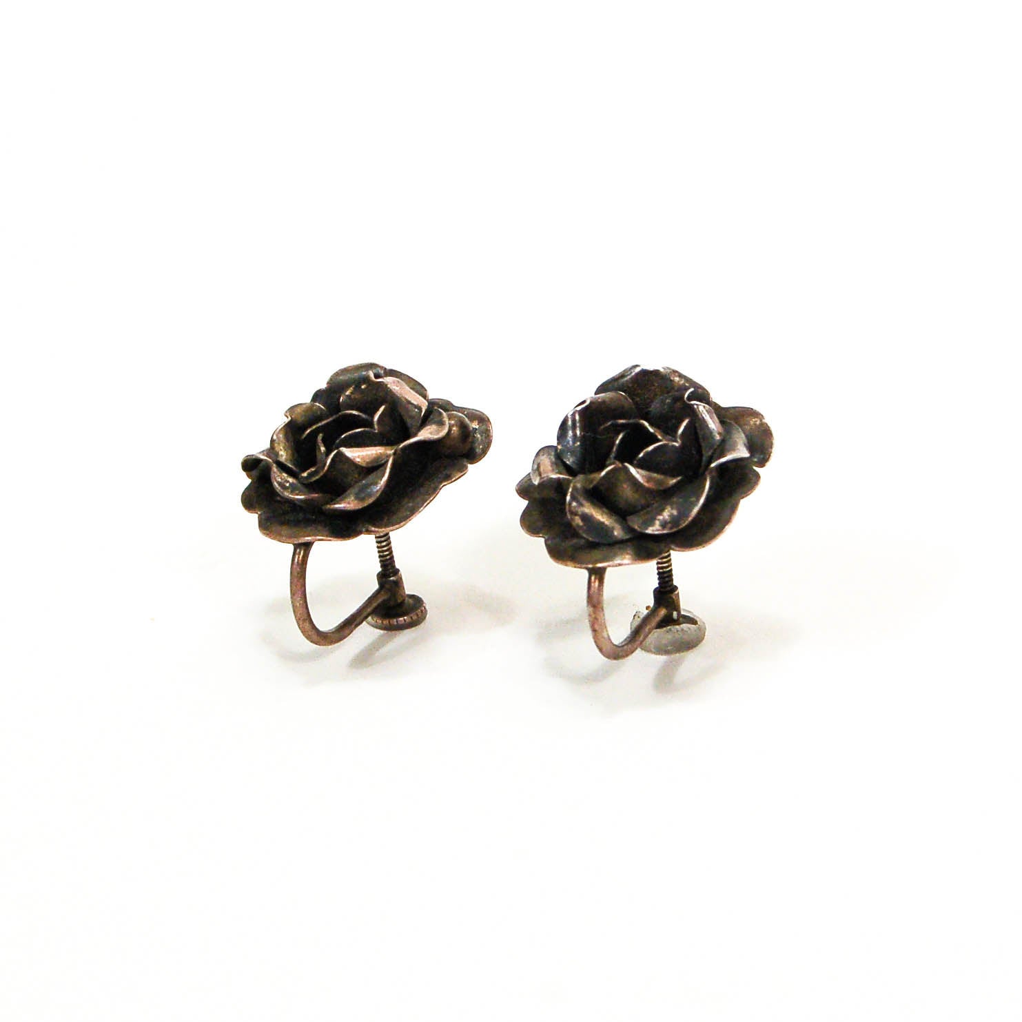 1930's Sterling Silver Rose Earrings by 1930's - Vintage Meet Modern Vintage Jewelry - Chicago, Illinois - #oldhollywoodglamour #vintagemeetmodern #designervintage #jewelrybox #antiquejewelry #vintagejewelry