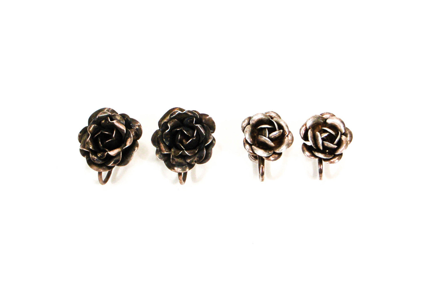 1930's Sterling Silver Rose Earrings by 1930's - Vintage Meet Modern Vintage Jewelry - Chicago, Illinois - #oldhollywoodglamour #vintagemeetmodern #designervintage #jewelrybox #antiquejewelry #vintagejewelry