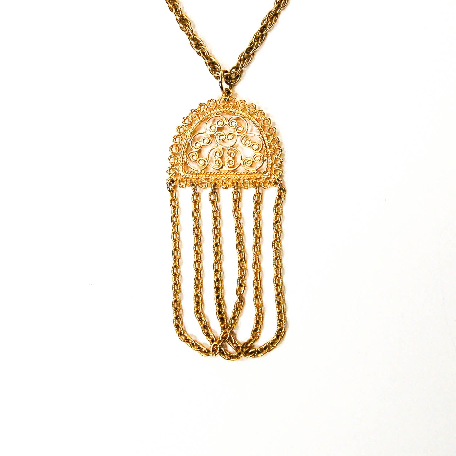 1970's Gold Tone Filigree Tassel Necklace by 1970's - Vintage Meet Modern Vintage Jewelry - Chicago, Illinois - #oldhollywoodglamour #vintagemeetmodern #designervintage #jewelrybox #antiquejewelry #vintagejewelry