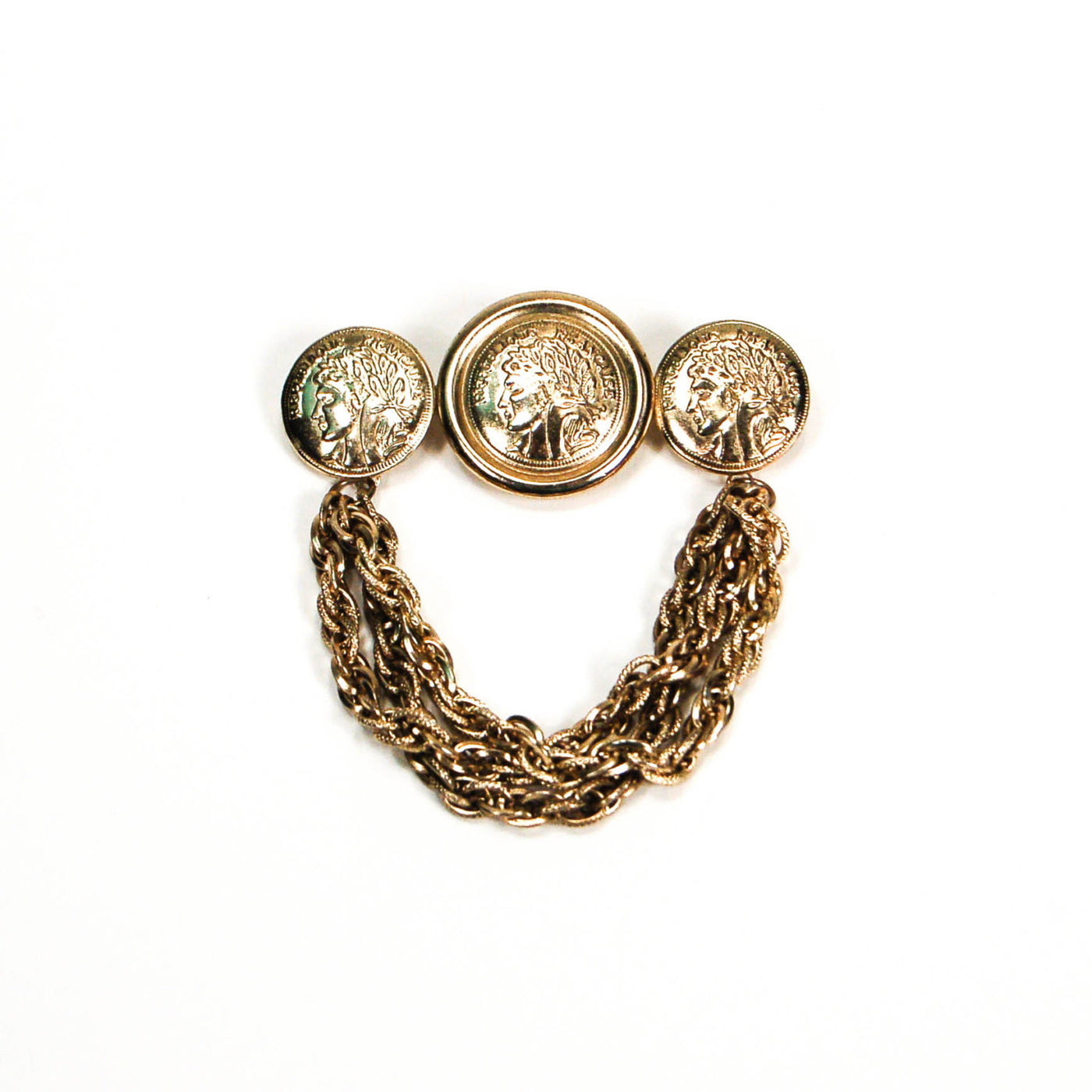 1980's French Coins with Chains Brooch