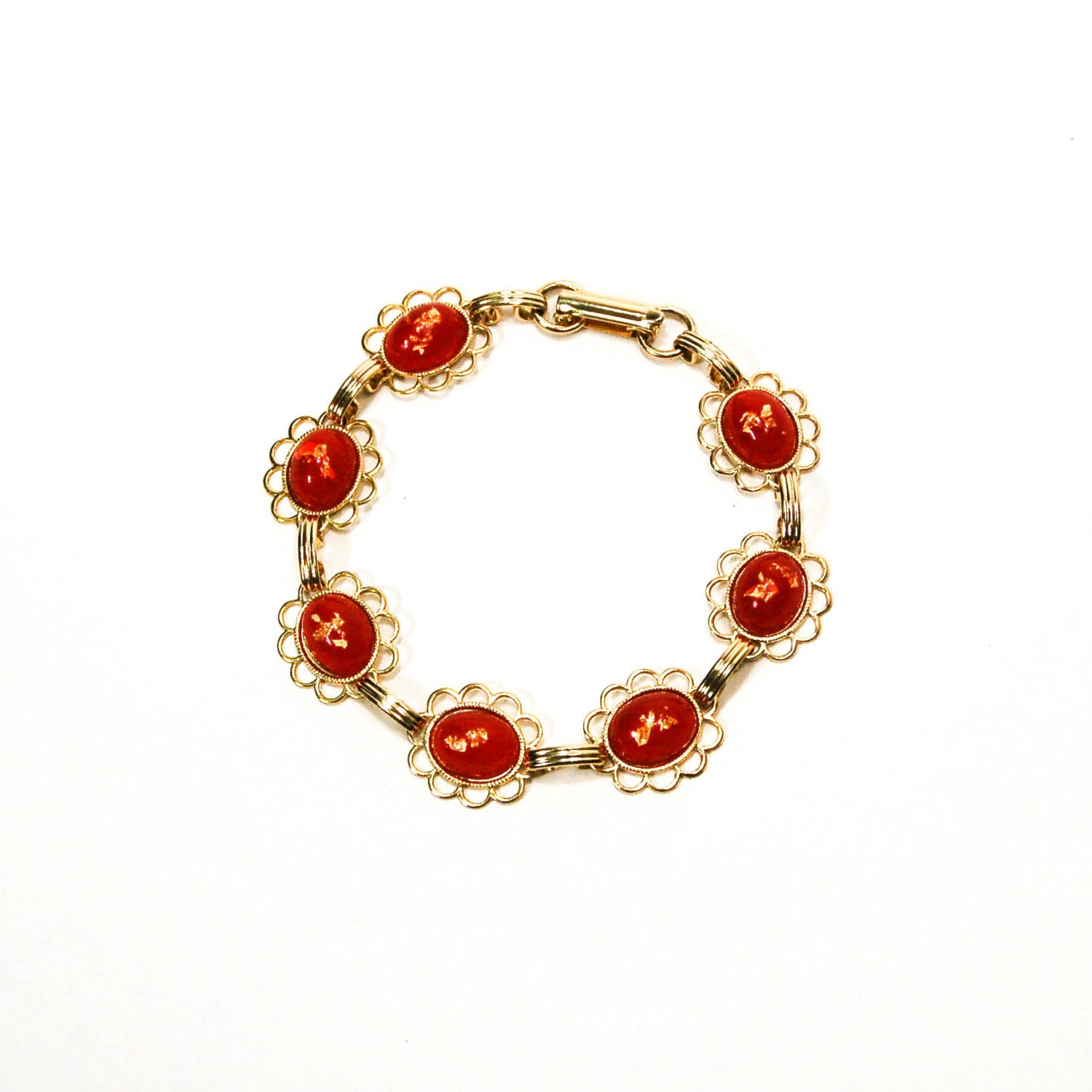 1950's  Red and Gold Fleck Bracelet by 1950's - Vintage Meet Modern Vintage Jewelry - Chicago, Illinois - #oldhollywoodglamour #vintagemeetmodern #designervintage #jewelrybox #antiquejewelry #vintagejewelry
