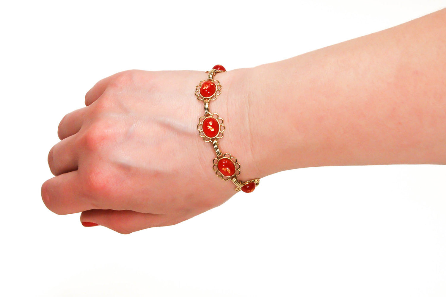 1950's  Red and Gold Fleck Bracelet by 1950's - Vintage Meet Modern Vintage Jewelry - Chicago, Illinois - #oldhollywoodglamour #vintagemeetmodern #designervintage #jewelrybox #antiquejewelry #vintagejewelry