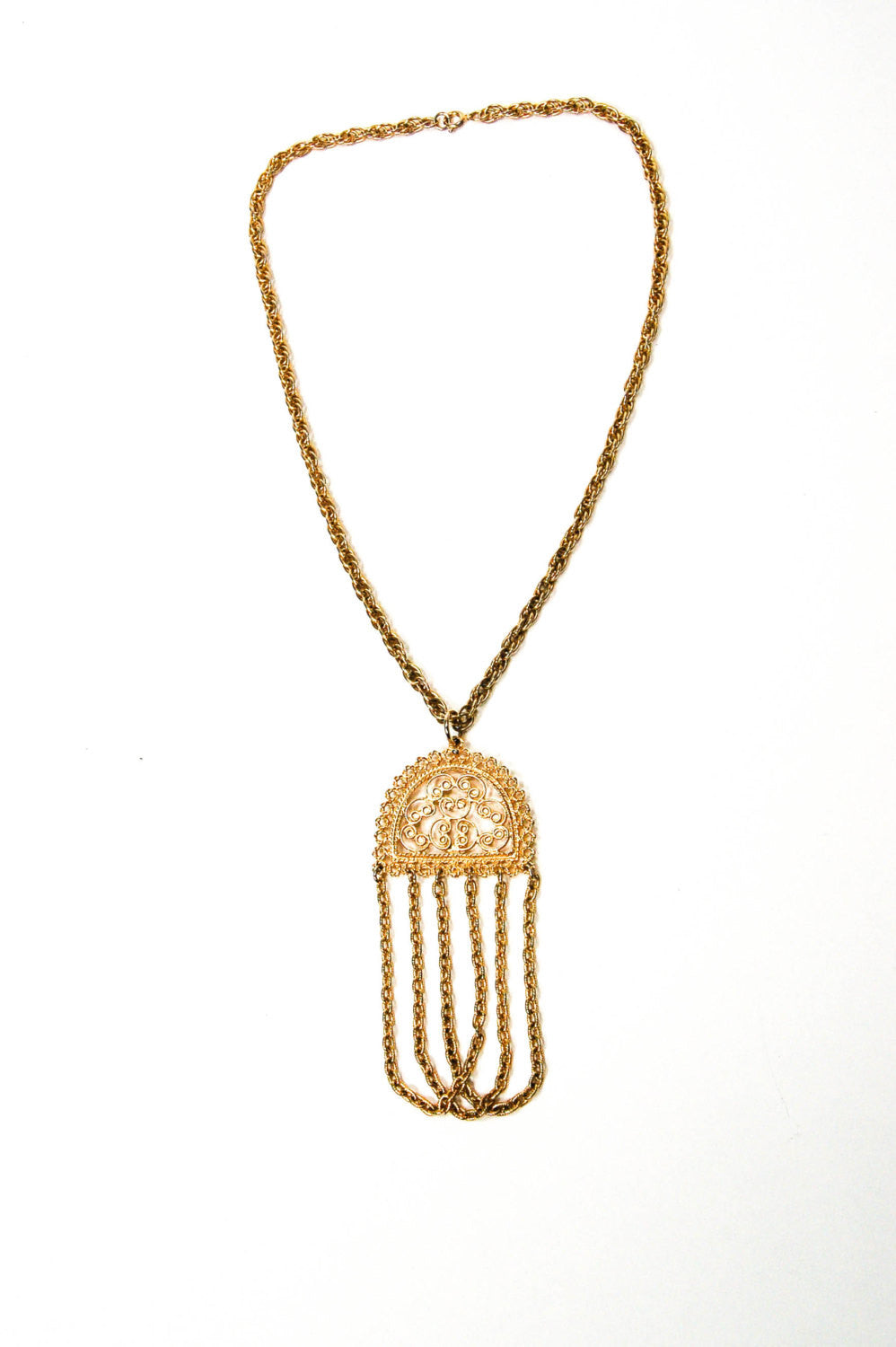 1970's Gold Tone Filigree Tassel Necklace by 1970's - Vintage Meet Modern Vintage Jewelry - Chicago, Illinois - #oldhollywoodglamour #vintagemeetmodern #designervintage #jewelrybox #antiquejewelry #vintagejewelry