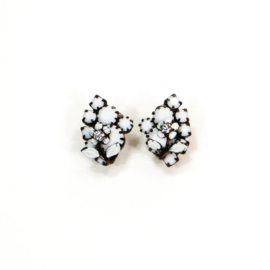 1950's Floral Rhinestone and White Milk Glass Earrings by 1950's - Vintage Meet Modern Vintage Jewelry - Chicago, Illinois - #oldhollywoodglamour #vintagemeetmodern #designervintage #jewelrybox #antiquejewelry #vintagejewelry