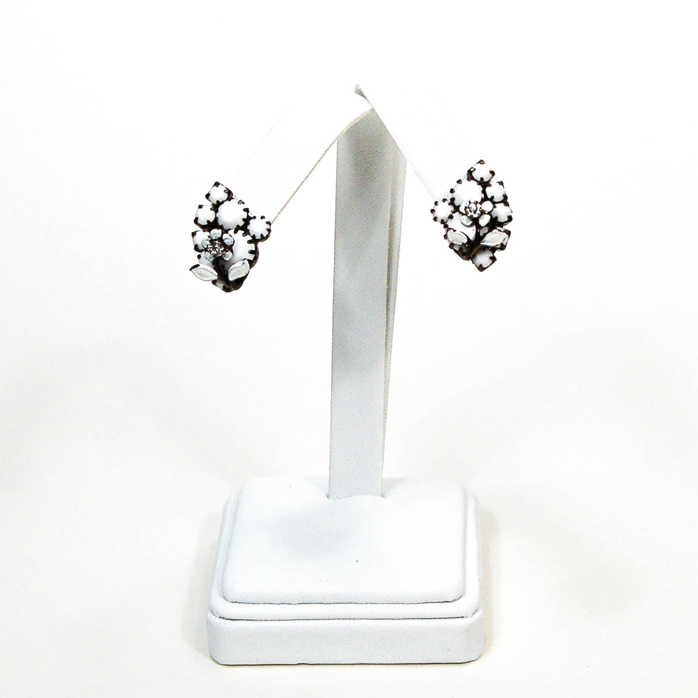 1950's Floral Rhinestone and White Milk Glass Earrings by 1950's - Vintage Meet Modern Vintage Jewelry - Chicago, Illinois - #oldhollywoodglamour #vintagemeetmodern #designervintage #jewelrybox #antiquejewelry #vintagejewelry