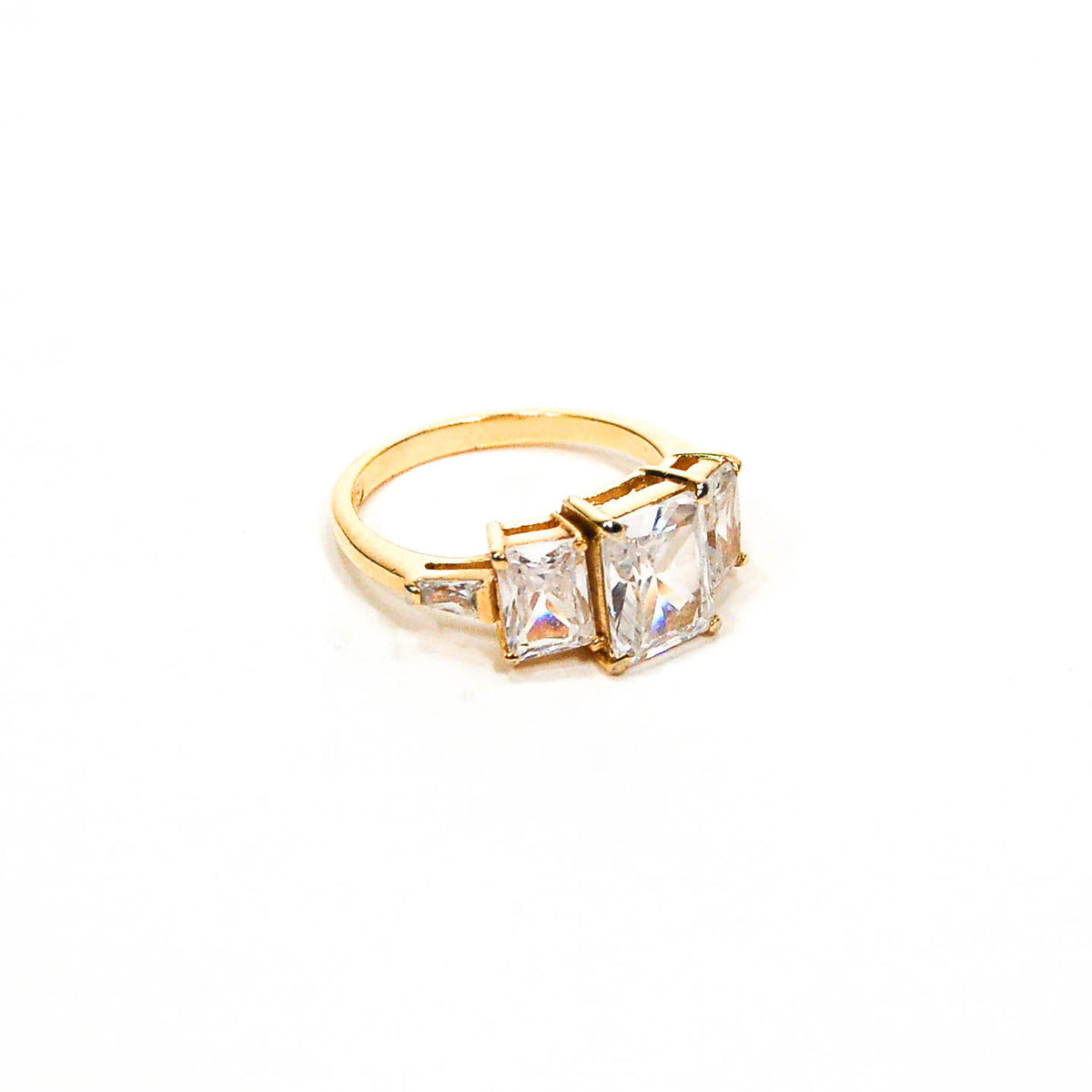 1980's Emerald Cut Three Stone CZ Engagement Ring