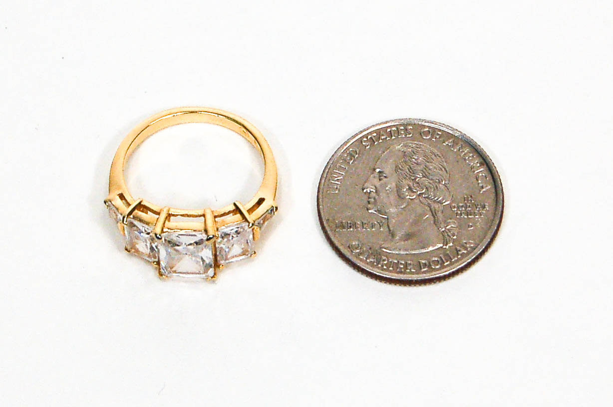 1980's Emerald Cut Three Stone CZ Engagement Ring by 1980s - Vintage Meet Modern Vintage Jewelry - Chicago, Illinois - #oldhollywoodglamour #vintagemeetmodern #designervintage #jewelrybox #antiquejewelry #vintagejewelry