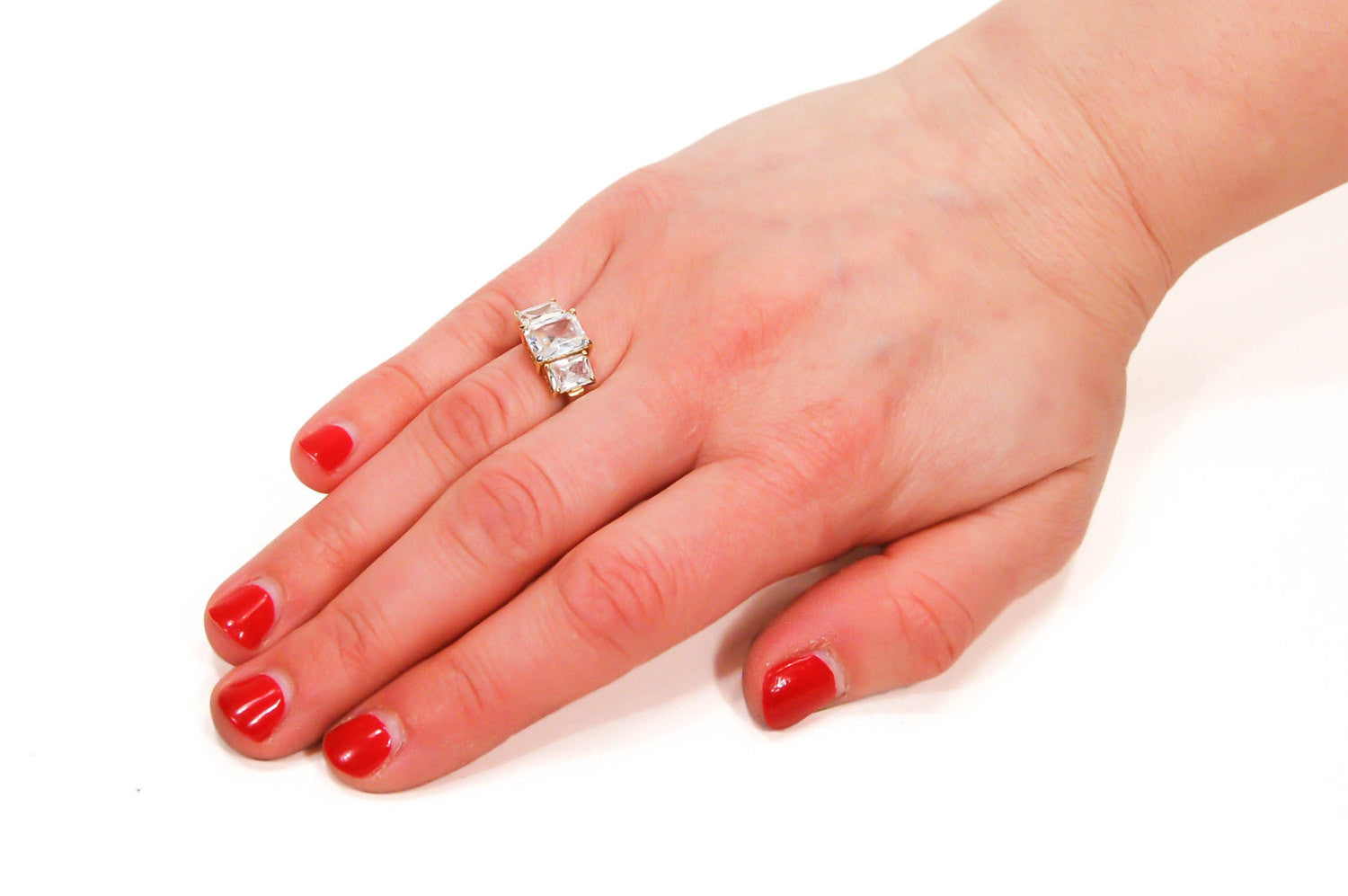 1980's Emerald Cut Three Stone CZ Engagement Ring by 1980s - Vintage Meet Modern Vintage Jewelry - Chicago, Illinois - #oldhollywoodglamour #vintagemeetmodern #designervintage #jewelrybox #antiquejewelry #vintagejewelry