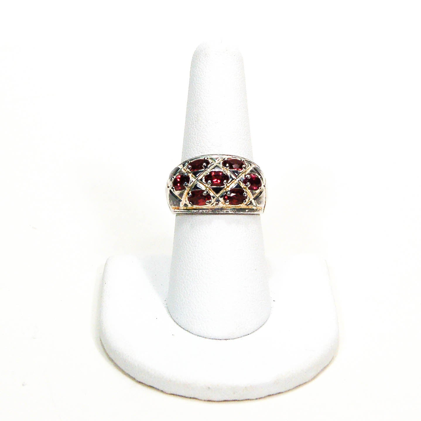 Sterling Silver Wide Brand Ring with Semi Precious Stones by 1980s - Vintage Meet Modern Vintage Jewelry - Chicago, Illinois - #oldhollywoodglamour #vintagemeetmodern #designervintage #jewelrybox #antiquejewelry #vintagejewelry