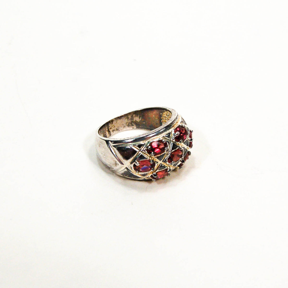 Sterling Silver Wide Brand Ring with Semi Precious Stones
