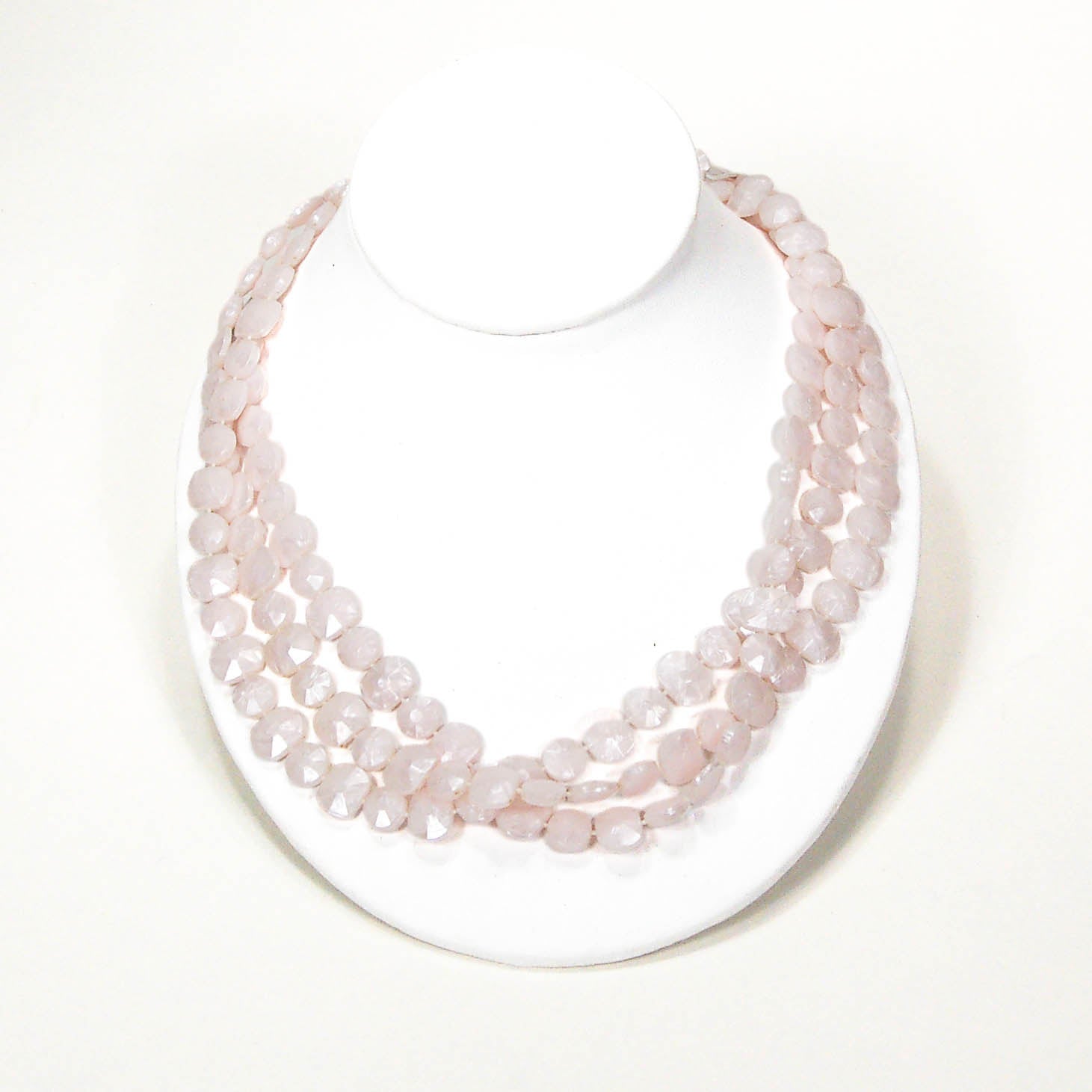1960's Flat Faceted Pale Pink Bead Necklace by 1960s Vintage - Vintage Meet Modern Vintage Jewelry - Chicago, Illinois - #oldhollywoodglamour #vintagemeetmodern #designervintage #jewelrybox #antiquejewelry #vintagejewelry