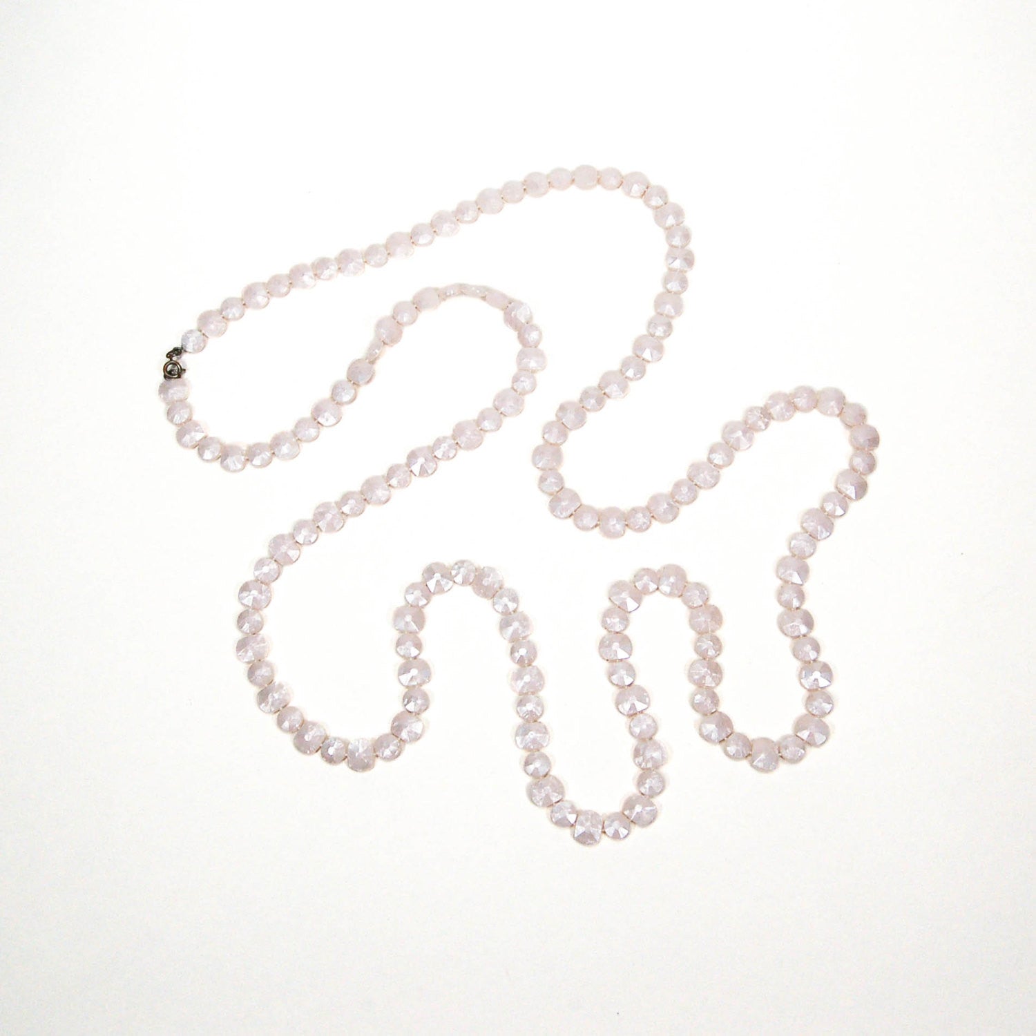 1960's Flat Faceted Pale Pink Bead Necklace by 1960s Vintage - Vintage Meet Modern Vintage Jewelry - Chicago, Illinois - #oldhollywoodglamour #vintagemeetmodern #designervintage #jewelrybox #antiquejewelry #vintagejewelry