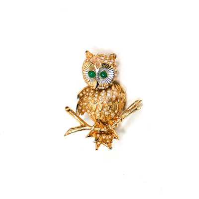 1970's Gold Tone Owl Brooch with Rhinestones by Ciner by Ciner - Vintage Meet Modern Vintage Jewelry - Chicago, Illinois - #oldhollywoodglamour #vintagemeetmodern #designervintage #jewelrybox #antiquejewelry #vintagejewelry