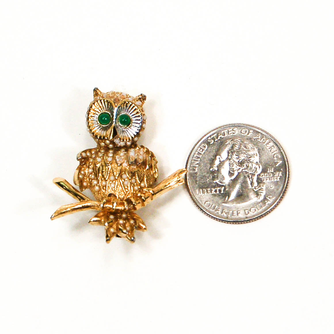 1970's Gold Tone Owl Brooch with Rhinestones by Ciner by Ciner - Vintage Meet Modern Vintage Jewelry - Chicago, Illinois - #oldhollywoodglamour #vintagemeetmodern #designervintage #jewelrybox #antiquejewelry #vintagejewelry