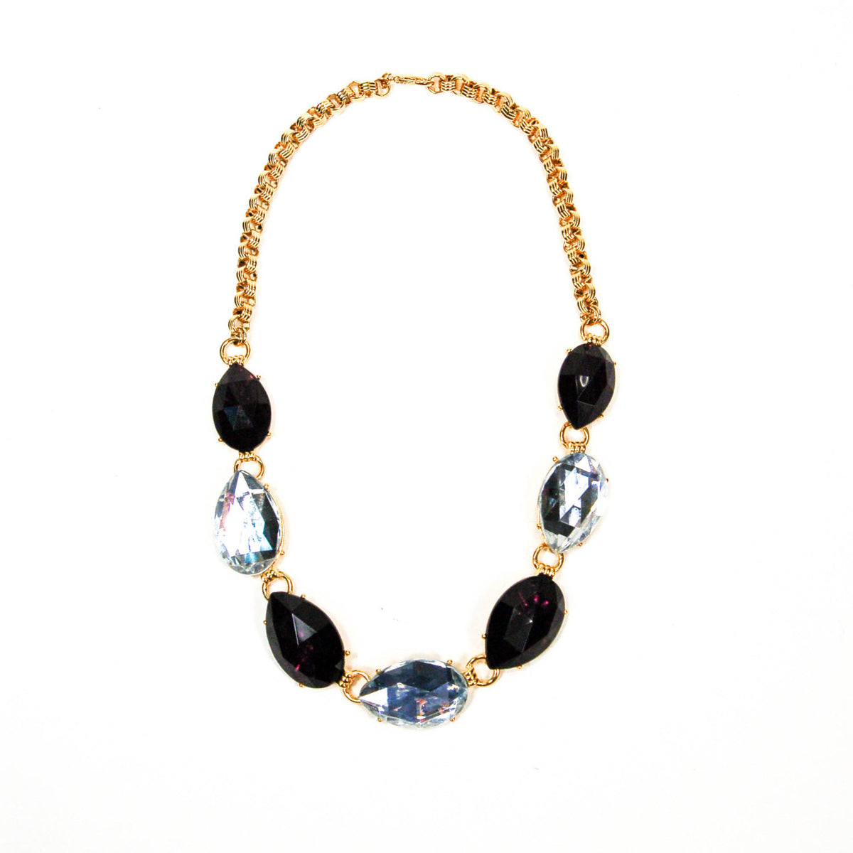 Bold Black and White Pear Shaped Rhinestone Necklace
